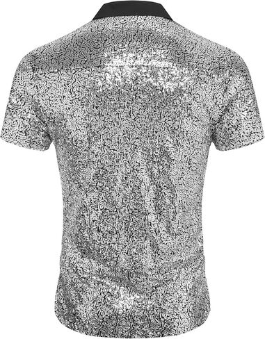 AstoSeu Men's Sequin Dress Shirt 70s Disco Costume Sparkle Party Short Sleeve Button Down Shirts in Kuwait