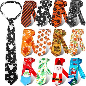 Vicenpal 12 Pcs Halloween Thanksgiving Christmas Tie for Men Decorative Necktie Holiday Tie Santa Spider Webs Ghosts Maple Leaves Pumpkins Tie for Boys Christmas Halloween Thanksgiving Party Costume in Kuwait