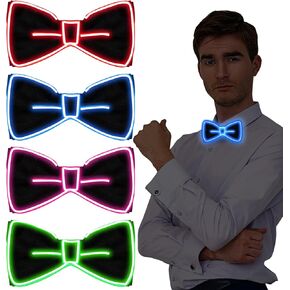 Vabean 4 Pcs Light up Bow Tie for Men Light up Neon Accessories Funny Adjustable LED Bow Tie Novelty Glow in The Dark