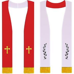 Panitay Embroidered Wedding Reversible Stole with Tassels Clergy Mass Stole with Cross Wedding Pastor Stole