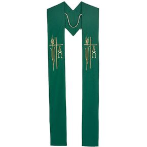 Catholic Factory Outlet Alpha Omega Wheat Priest Clergy Overlay Stole, 11.42 x 6.5 x 1.06 inches, Green