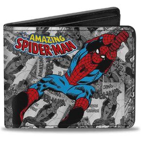 Buckle-Down Men's PU Bifold Wallet-The Amazing Spider-Man Stacked Comic Books/Action Poses Grays, Multicolor, 4.0" x 3.5" in Saudi Arabia