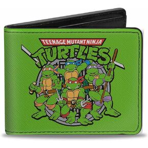Nickelodeon Buckle-Down Pu Bifold Wallet-Classic TMNT Turtles Battle Pose8/Manhole Cover Green/Black, Multicolor, 4.0" x 3.5" in Saudi Arabia