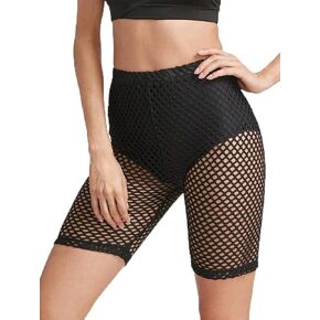 Sofkiny Women's Elastic Fishnet High Waisted Biker Shorts See Through Clubwear Short Leggings in Saudi Arabia