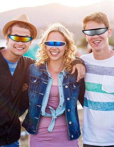 4 أزواج من النظارات الشمسية المستقبلية الضيقة سايكلوبس زي روبوت الفضاء عدسات عاكسة ملونة in Kuwait