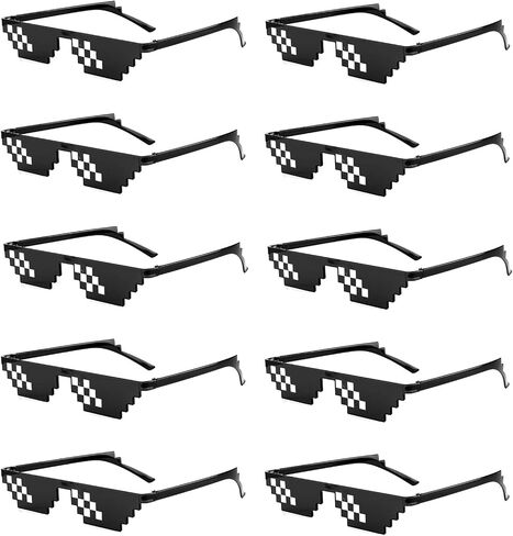 SUNOVELTIES 10 Pack Thug Life Party Sunglasses 8 Bit Pixelated Multicolor Mosaic Gamer MLG Photo Props Glasses for Adults Teens in Kuwait