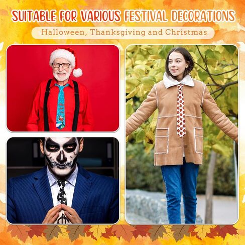 Vicenpal 12 Pcs Halloween Thanksgiving Christmas Tie for Men Decorative Necktie Holiday Tie Santa Spider Webs Ghosts Maple Leaves Pumpkins Tie for Boys Christmas Halloween Thanksgiving Party Costume in Kuwait