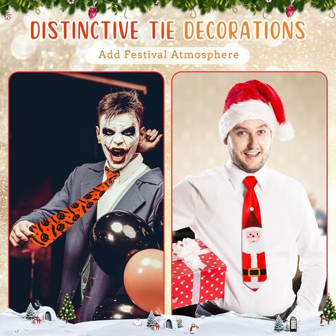 Vicenpal 12 Pcs Halloween Thanksgiving Christmas Tie for Men Decorative Necktie Holiday Tie Santa Spider Webs Ghosts Maple Leaves Pumpkins Tie for Boys Christmas Halloween Thanksgiving Party Costume in Kuwait