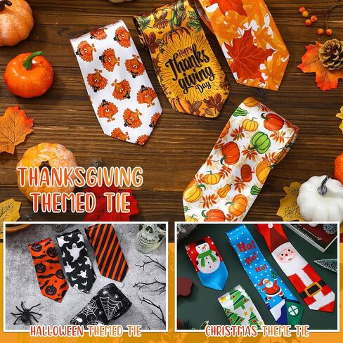Vicenpal 12 Pcs Halloween Thanksgiving Christmas Tie for Men Decorative Necktie Holiday Tie Santa Spider Webs Ghosts Maple Leaves Pumpkins Tie for Boys Christmas Halloween Thanksgiving Party Costume in Kuwait