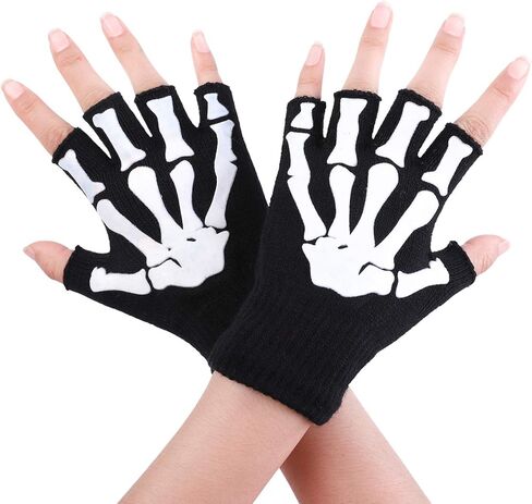 Cooraby Halloween Skeleton Gloves Glow in The Dark Knitted Mechanic Gloves in Saudi Arabia