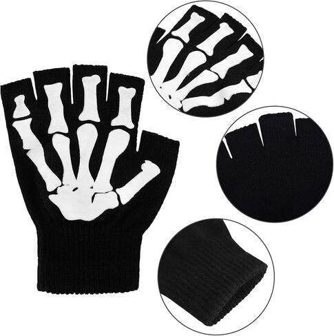 Cooraby Halloween Skeleton Gloves Glow in The Dark Knitted Mechanic Gloves in Saudi Arabia