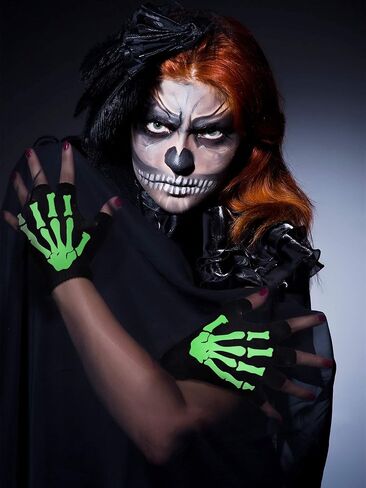 Cooraby Halloween Skeleton Gloves Glow in The Dark Knitted Mechanic Gloves in Saudi Arabia