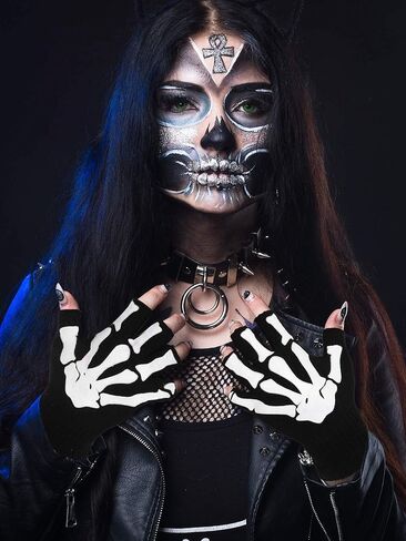 Cooraby Halloween Skeleton Gloves Glow in The Dark Knitted Mechanic Gloves in Saudi Arabia