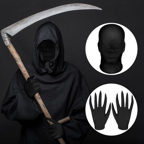 سينتيج قناع كامل للوجه للهالوين بلون اسود واطراف مدببة وقفازات سوداء للجنسين من قطعتين in Kuwait