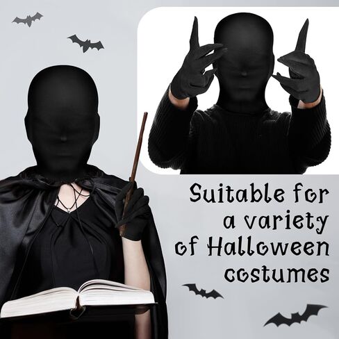 سينتيج قناع كامل للوجه للهالوين بلون اسود واطراف مدببة وقفازات سوداء للجنسين من قطعتين in Kuwait