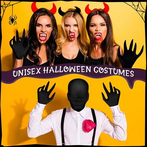 سينتيج قناع كامل للوجه للهالوين بلون اسود واطراف مدببة وقفازات سوداء للجنسين من قطعتين in Kuwait