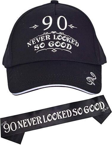 90th Birthday Gifts for Men, 90th Birthday Hat and Sash Men, 90 Never Looked So Good Baseball Cap and Sash, 90th Birthday Party Supplies, 90th Birthday Party Decorations, 90th Birthday Accessories in Saudi Arabia