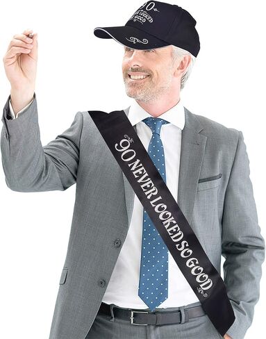 90th Birthday Gifts for Men, 90th Birthday Hat and Sash Men, 90 Never Looked So Good Baseball Cap and Sash, 90th Birthday Party Supplies, 90th Birthday Party Decorations, 90th Birthday Accessories in Saudi Arabia