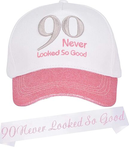 90th Birthday Gifts for Men, 90th Birthday Hat and Sash Men, 90 Never Looked So Good Baseball Cap and Sash, 90th Birthday Party Supplies, 90th Birthday Party Decorations, 90th Birthday Accessories in Saudi Arabia