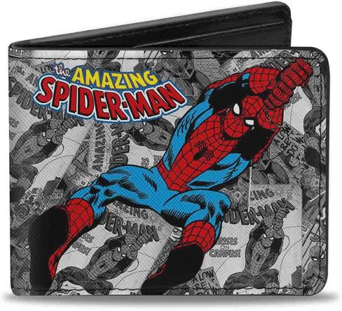 Buckle-Down Men's PU Bifold Wallet-The Amazing Spider-Man Stacked Comic Books/Action Poses Grays, Multicolor, 4.0" x 3.5" in Saudi Arabia