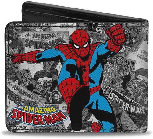 Buckle-Down Men's PU Bifold Wallet-The Amazing Spider-Man Stacked Comic Books/Action Poses Grays, Multicolor, 4.0" x 3.5" in Saudi Arabia