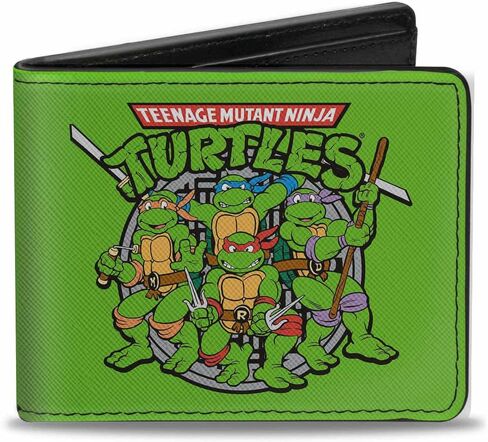 Nickelodeon Buckle-Down Pu Bifold Wallet-Classic TMNT Turtles Battle Pose8/Manhole Cover Green/Black, Multicolor, 4.0" x 3.5" in Saudi Arabia