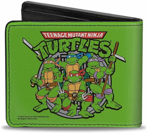 Nickelodeon Buckle-Down Pu Bifold Wallet-Classic TMNT Turtles Battle Pose8/Manhole Cover Green/Black, Multicolor, 4.0" x 3.5" in Saudi Arabia
