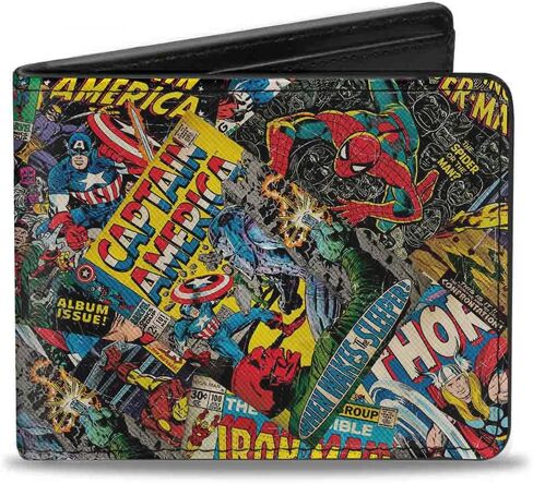 Buckle-Down Men's Hinged Wallet-Retro Marvel Comic Books Stacked, Multicolor, 4.0" x 3.5" in Saudi Arabia