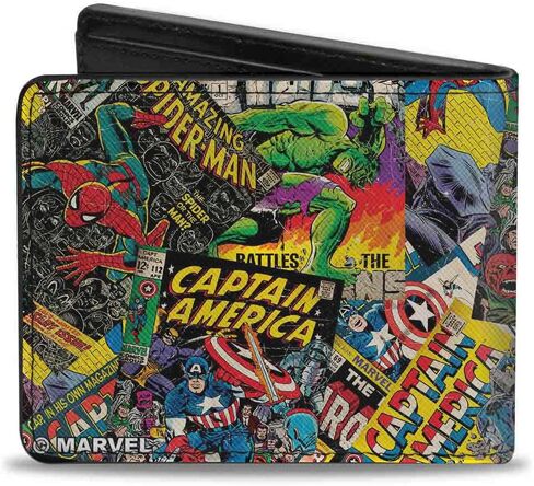 Buckle-Down Men's Hinged Wallet-Retro Marvel Comic Books Stacked, Multicolor, 4.0" x 3.5" in Saudi Arabia