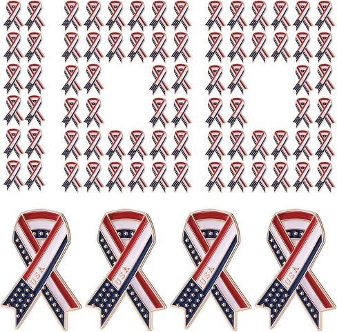 Jexine 100 Pcs Memorial Day Veteran Gifts USA American Flag Lapel Pins 4th of July Veteran Gifts for Men Women Soldier Metal Star Stripes Patriotic Ribbon Pins Bulk for Remembrance Day in Saudi Arabia