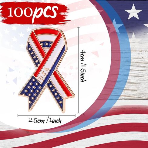 Jexine 100 Pcs Memorial Day Veteran Gifts USA American Flag Lapel Pins 4th of July Veteran Gifts for Men Women Soldier Metal Star Stripes Patriotic Ribbon Pins Bulk for Remembrance Day in Saudi Arabia