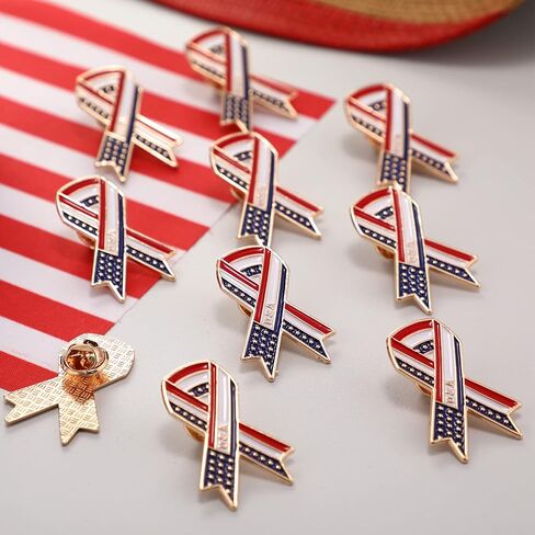 Jexine 100 Pcs Memorial Day Veteran Gifts USA American Flag Lapel Pins 4th of July Veteran Gifts for Men Women Soldier Metal Star Stripes Patriotic Ribbon Pins Bulk for Remembrance Day in Saudi Arabia