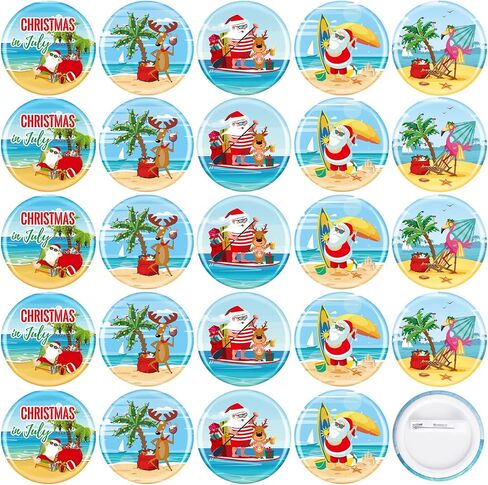 Tigeen 25 Pcs Christmas July Decoration Christmas July Pins Mini Button Pins Summer Buttons Badges Beach Party Accessories Decorations for Xmas Holiday Party Supplies Favors in Saudi Arabia