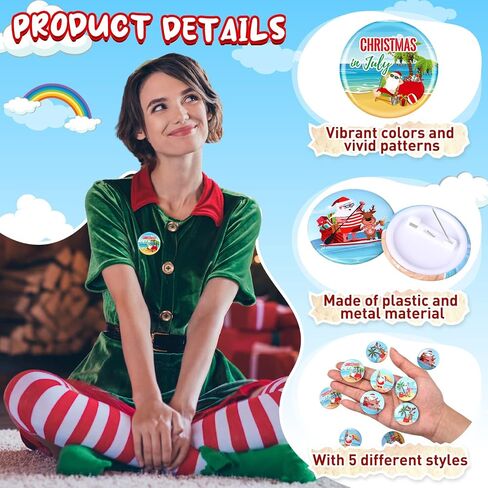 Tigeen 25 Pcs Christmas July Decoration Christmas July Pins Mini Button Pins Summer Buttons Badges Beach Party Accessories Decorations for Xmas Holiday Party Supplies Favors in Saudi Arabia