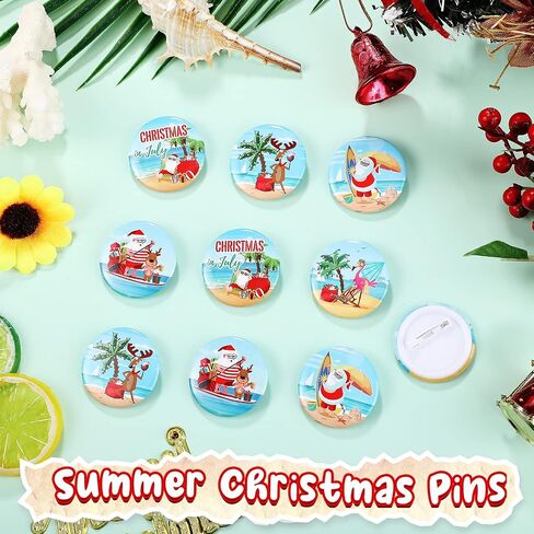 Tigeen 25 Pcs Christmas July Decoration Christmas July Pins Mini Button Pins Summer Buttons Badges Beach Party Accessories Decorations for Xmas Holiday Party Supplies Favors in Saudi Arabia