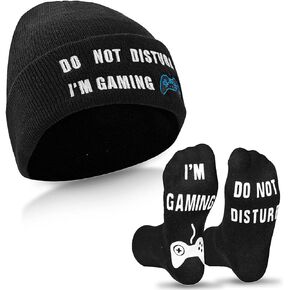 Do Not Disturb Gaming Socks, Black Beanie Baseball Cap Hat Valentines Fathers Day Gamer Gifts Christmas for Men Teenage Boys