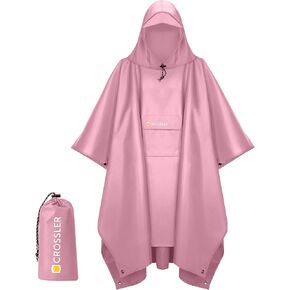 CROSSLER Hooded Rain Poncho with Pocket, for Men Women Adult, 3-in-1 Waterproof Lightweight Unisex Raincoat Hiking, Camping