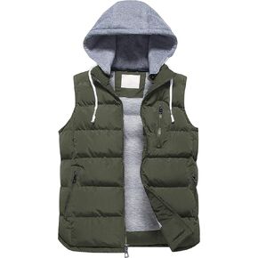 CREATMO US Men's Outdoor Winter Vest Outerwear Removable Hooded Padded Puffer Sleeveless Vest in Kuwait