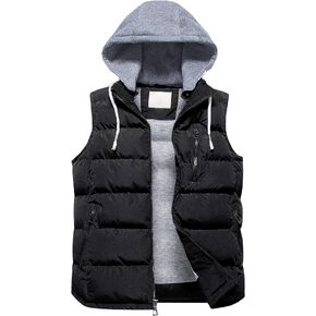 CREATMO US Men's Outdoor Winter Vest Outerwear Removable Hooded Padded Puffer Sleeveless Vest