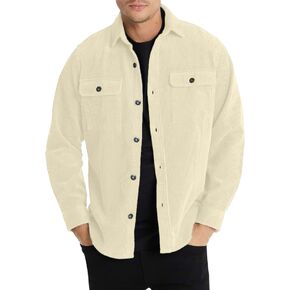 JMIERR Men's Corduroy Jacket Casual Button Down Shirts Long Sleeve Shacket Jackets Slim Fit Jacket with Flap Pockets