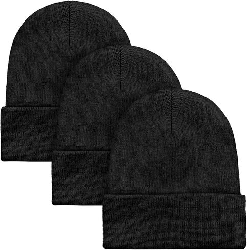 Cooraby 3 Pack Unisex Winter Skull Cap Beanies Knitted Cuff Hats Caps Roll-up Edge Beanie Hats for Men Women Outdoors in Kuwait