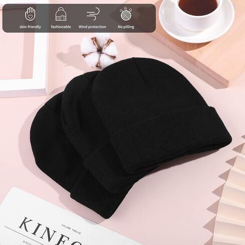 Cooraby 3 Pack Unisex Winter Skull Cap Beanies Knitted Cuff Hats Caps Roll-up Edge Beanie Hats for Men Women Outdoors in Kuwait