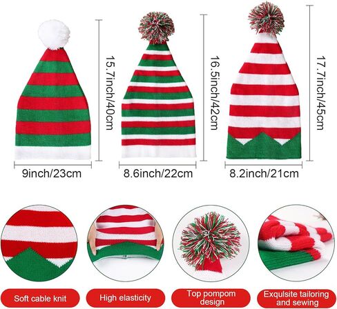 OurWarm 3PCS Funny Christmas Hats Adults and Kids Elf Hats for Adults, Christmas Knit Beanie Holiday Hat Red and Green Knit Hats for Women Winter Family in Saudi Arabia