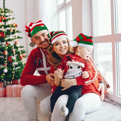 OurWarm 3PCS Funny Christmas Hats Adults and Kids Elf Hats for Adults, Christmas Knit Beanie Holiday Hat Red and Green Knit Hats for Women Winter Family in Saudi Arabia
