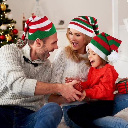 OurWarm 3PCS Funny Christmas Hats Adults and Kids Elf Hats for Adults, Christmas Knit Beanie Holiday Hat Red and Green Knit Hats for Women Winter Family in Saudi Arabia