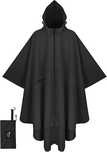 PTEROMY Hooded Rain Poncho for Adult with Pocket and Zipper, Waterproof Lightweight Raincoat for Men and Women in Saudi Arabia