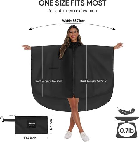 PTEROMY Hooded Rain Poncho for Adult with Pocket and Zipper, Waterproof Lightweight Raincoat for Men and Women in Saudi Arabia