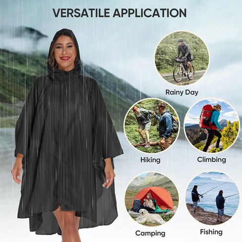 PTEROMY Hooded Rain Poncho for Adult with Pocket and Zipper, Waterproof Lightweight Raincoat for Men and Women in Saudi Arabia