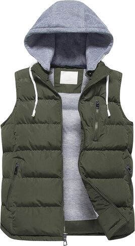 CREATMO US Men's Outdoor Winter Vest Outerwear Removable Hooded Padded Puffer Sleeveless Vest in Kuwait