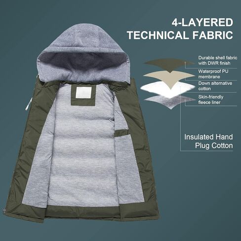 CREATMO US Men's Outdoor Winter Vest Outerwear Removable Hooded Padded Puffer Sleeveless Vest in Kuwait